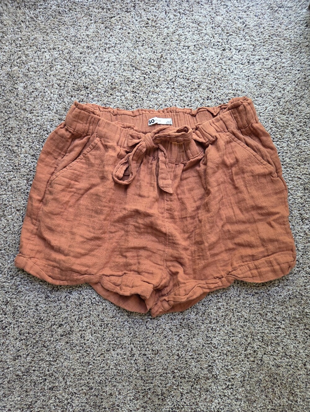 SO Juniors' High-Waist Tie-Front Burnt Orange Cotton Shorts